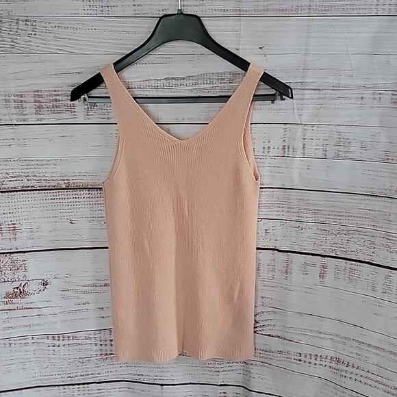 Elizabeth and James Peach Pink V Neck Ribbed Knit Minimal Tank Top Size Large - Picture 9 of 9